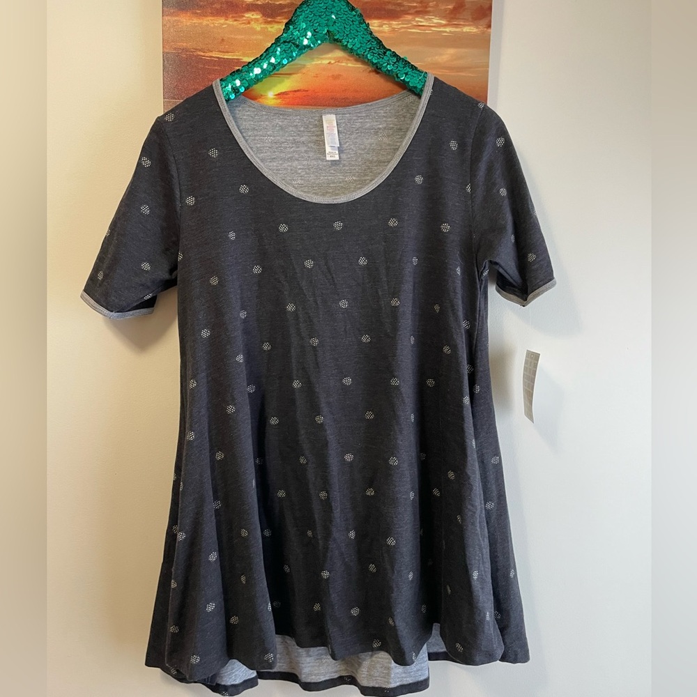 $12 Lularoe perfect tee gray polka dots twirl shirt Xxs nwt